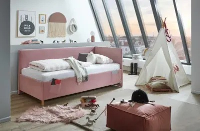 Eenpersoonsbed Cool | Met rugleuning | 90 x 200 cm | Roze design – kavel bij Openbare Verkopen, Beveren-Leie