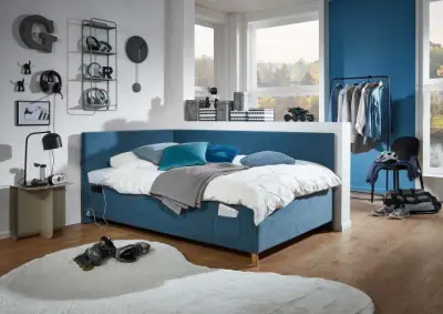Eenpersoonsbed Cool | Met rugleuning | 90 x 200 cm | Blauw design – kavel bij Openbare Verkopen, Beveren-Leie