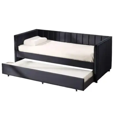 Kajuitbed Auckland - 90 x 200 cm - Met onderschuifbed - Zwart velours – kavel bij Openbare Verkopen, Beveren-Leie