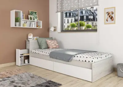 Eenpersoonsbed Kazim 90x200 met opbergruimte - wit – kavel bij Openbare Verkopen, Beveren-Leie