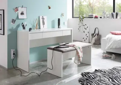 Make-uptafel Alizée 125cm 2 lades & 1 deur - wit – kavel bij Openbare Verkopen, Beveren-Leie