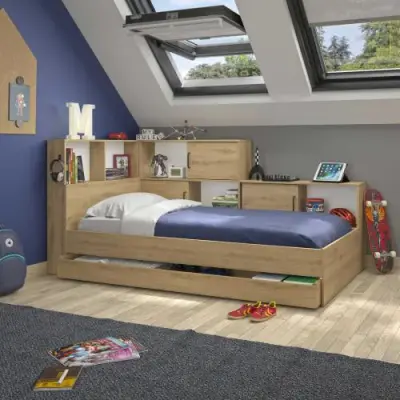 Artisan eiken Tienerbed Erwan 90 x 200 cm met opbergruimte – kavel bij Openbare Verkopen, Beveren-Leie
