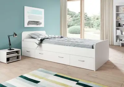 Bed Barko 90x200 met 3 lades - wit – kavel bij Openbare Verkopen, Beveren-Leie
