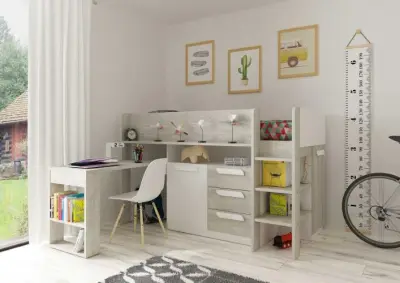 Halfhoogslaper Beau 90x200 met bureau - wit – kavel bij Openbare Verkopen, Beveren-Leie