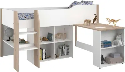 Halfhoogslaper met bureau Moscon 90x200 - wit/eik – kavel bij Openbare Verkopen, Beveren-Leie