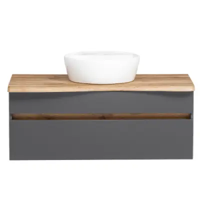 Wastafelmeubel Vikas 101cm 2 lades - antraciet/eik – kavel bij Openbare Verkopen, Beveren-Leie