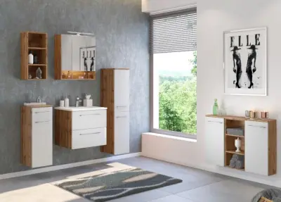 Badkamerkast Sefa 90cm 2 deuren - eik/wit – kavel bij Openbare Verkopen, Beveren-Leie