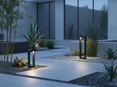 (4 x) 4 x 7W LED zand zwart Tuinlamp 30cm warm – kavel bij Auctim, Puurs