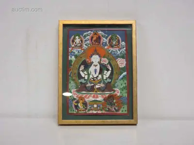 Handgeschilderde Tibetaanse thangka op doek – kavel bij Auctim, Aartselaar