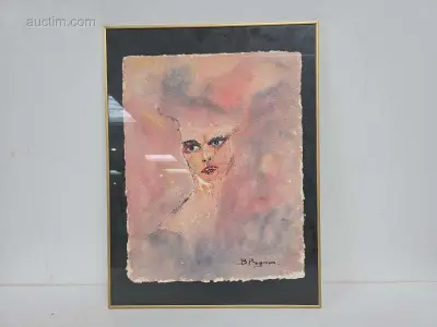 B. Beuyman expressief aquarel in kader – kavel bij Auctim, Aartselaar
