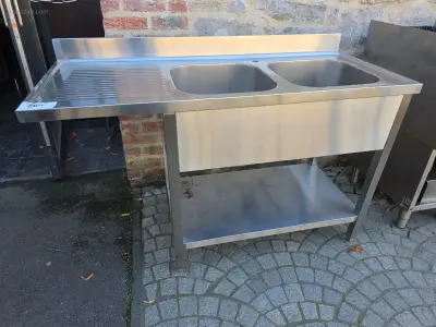 RVS dubbele spoeltafel – kavel bij Auctim, Yves-Gomezée