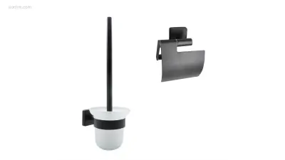 1x Toilet accessoire set - 2-delig - Mat Zwart – kavel bij Auctim, Free delivery within 1-3 weeks after receipt of payment