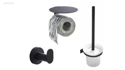 1x Toilet accessoire set - 3-delig - Mat Zwart – kavel bij Auctim, Free delivery within 1-3 weeks after receipt of payment