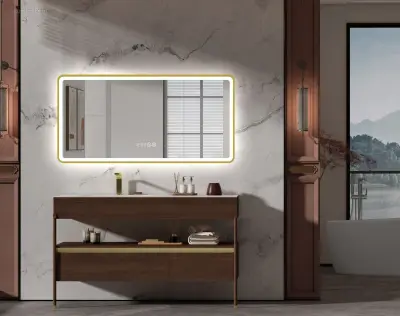 1x LED Spiegel 120cm - Goud - Tijdsaanduiding – kavel bij Auctim, Free delivery within 1-3 weeks after receipt of payment