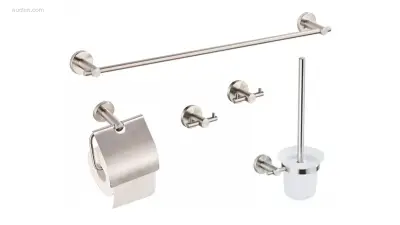 1x Toilet accessoire set - 5-delig - Geborsteld – kavel bij Auctim, Free delivery within 1-3 weeks after receipt of payment