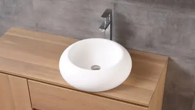 1x Solid Surface - Mat Wit - Rond – kavel bij Auctim, Free delivery within 1-3 weeks after receipt of payment