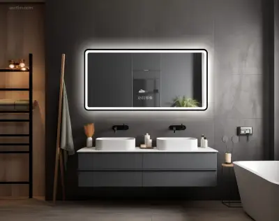 1x LED Spiegel 120cm - Mat Zwart – kavel bij Auctim, Free delivery within 1-3 weeks after receipt of payment