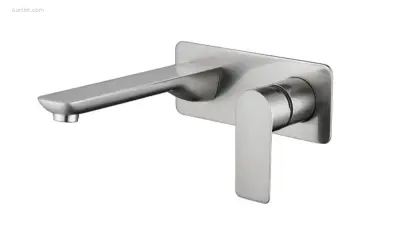 1x Inbouw Muurkraan - Geborsteld RVS – kavel bij Auctim, Free delivery within 1-3 weeks after receipt of payment