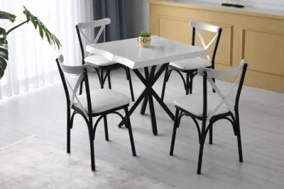 Witte Melamine Gecoate Eettafel met Metalen Poten – kavel bij Openbare Verkopen, Beveren-Leie
