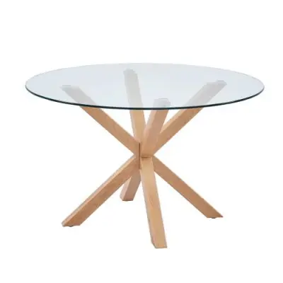 Eettafel Hasel 120cm - bruin/glas – kavel bij Openbare Verkopen, Beveren-Leie