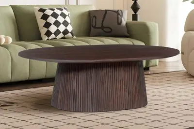 Ovale salontafel Miguel 120 cm Donkerbruin | Massief houten structuur en blad Mango – kavel bij Openbare Verkopen, Beveren-Leie
