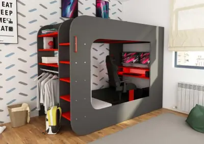 Hoogslaper Graham met gamebureau 120x200cm - antraciet/rood – kavel bij Openbare Verkopen, Beveren-Leie