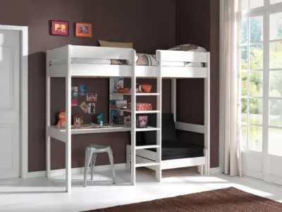Hoogslaper Lena met bureau & zetelbed - wit – kavel bij Openbare Verkopen, Beveren-Leie