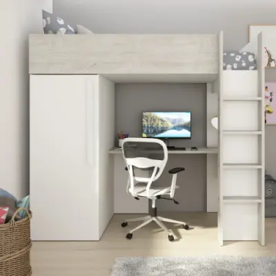 Hoogslaper Bo9 90x200 cm met bureau & kast - wit – kavel bij Openbare Verkopen, Beveren-Leie