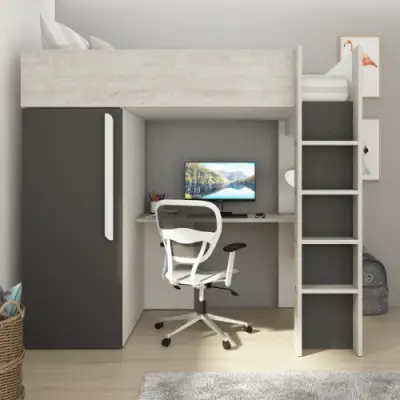 Antraciet hoogslaper Bo9 90x200 cm met bureau en kast – kavel bij Openbare Verkopen, Beveren-Leie