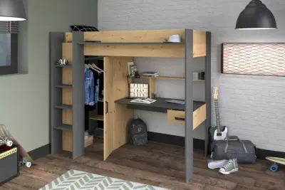 Hoogslaper met bureau Hervé 90x200 - artisan eik/grijs – kavel bij Openbare Verkopen, Beveren-Leie