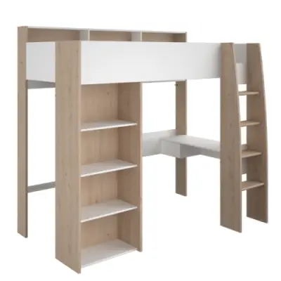 Hoogslaper Shelby 90x200cm met bureau - wit/eik – kavel bij Openbare Verkopen, Beveren-Leie