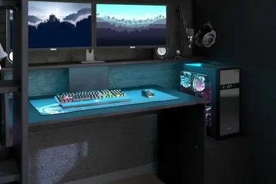 Gaming hoogslaper LevelUp 90x200cm met gamingbureau - zwart – kavel bij Openbare Verkopen, Beveren-Leie
