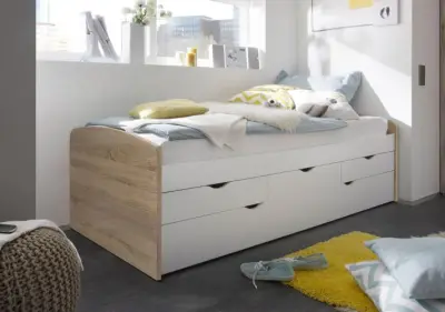 Kajuitbed Nasri 90x200 met bedlade - sonoma eik/wit – kavel bij Openbare Verkopen, Beveren-Leie