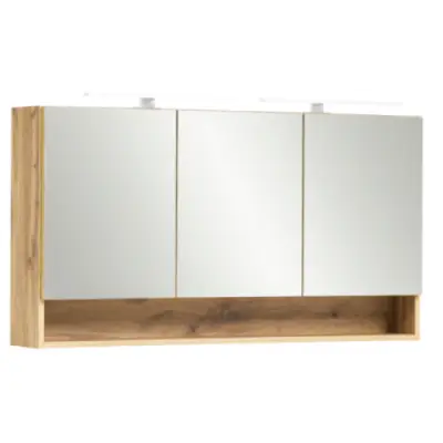 Spiegelkast Karan 120cm 3 deuren met verlichting - eik – kavel bij Openbare Verkopen, Beveren-Leie