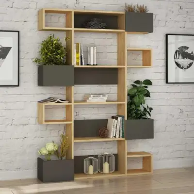 Niho Boekenplank | 100% MELAMINE | Eiken, Antraciet – kavel bij Openbare Verkopen, Beveren-Leie