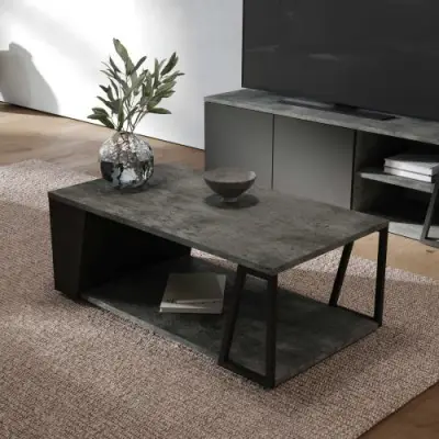 Salontafel Albérique 1 open vak en 1 opbergvak aan de zijkant-Beton/matzwart – kavel bij Openbare Verkopen, Beveren-Leie