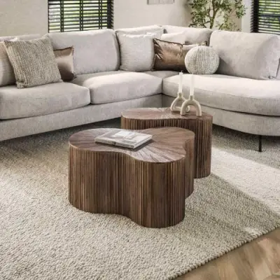 Maya Teak Shamrock Salontafel Set/2 - Massief Teak Espresso – kavel bij Openbare Verkopen, Beveren-Leie