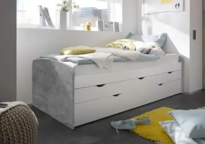 Kajuitbed Nasri 90x200 met bedlade - beton/wit – kavel bij Openbare Verkopen, Beveren-Leie