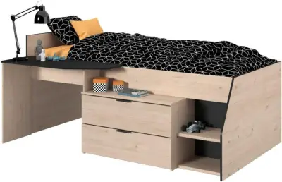 Kajuitbed Milky met bureau en lades - zwart/eik – kavel bij Openbare Verkopen, Beveren-Leie