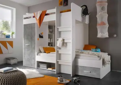 Stapelbed Lopes 90x200cm met kast - beton/wit – kavel bij Openbare Verkopen, Beveren-Leie