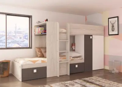 Stapelbed Beau (lattenbodem onderste bed niet inbegrepen) - grenen/grijs – kavel bij Openbare Verkopen, Beveren-Leie