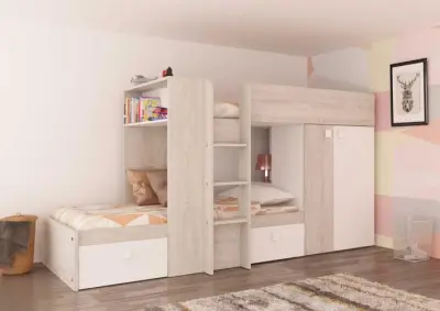 Stapelbed Beau (lattenbodem benedenbed niet inbegrepen) - grenen/wit – kavel bij Openbare Verkopen, Beveren-Leie