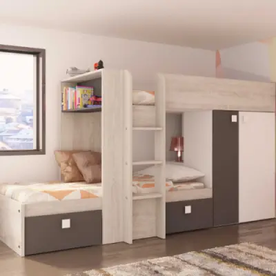 Stapelbed Beau 90x190 cm - grenen/bruin – kavel bij Openbare Verkopen, Beveren-Leie