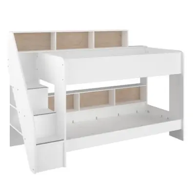 Stapelbed Lester 90x200 met opbergruimte - wit/eik – kavel bij Openbare Verkopen, Beveren-Leie