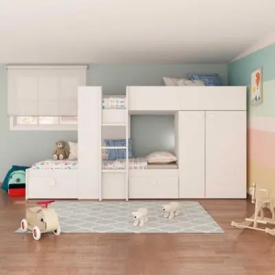 Stapelbed Beau (lattenbodem onderste bed niet inbegrepen) - wit – kavel bij Openbare Verkopen, Beveren-Leie