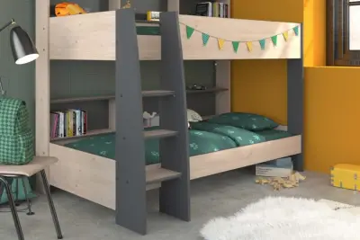 Stapelbed Leo incl. matrasbodems - eik/grijs – kavel bij Openbare Verkopen, Beveren-Leie