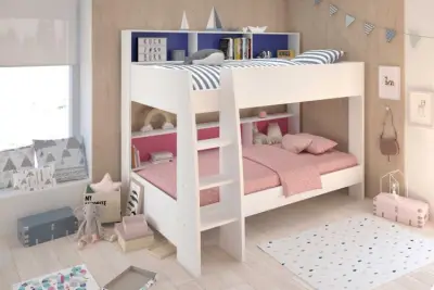 Stapelbed Leo incl. matrasbodems - wit/blauw/roze – kavel bij Openbare Verkopen, Beveren-Leie