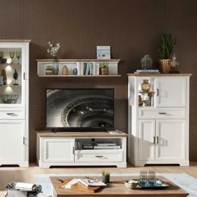 Commode Samine 3 deuren & 1 lade - wit/eik – kavel bij Openbare Verkopen, Beveren-Leie