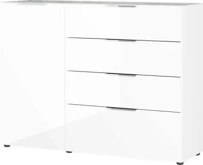 Dressoir Dudek 134cm met 4 lades & 1 deur - wit – kavel bij Openbare Verkopen, Beveren-Leie