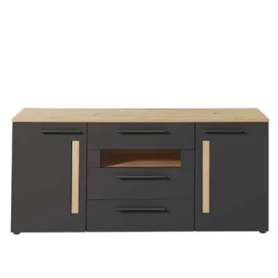 Dressoir Lorna 2 deuren & 3 lades - antraciet/eik – kavel bij Openbare Verkopen, Beveren-Leie